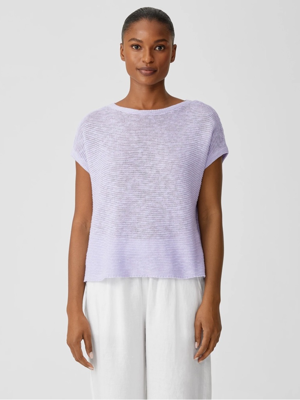 Eileen Fisher Organic Cotton Linen Slub Box Top Boxy Fit Short Length Open Knit